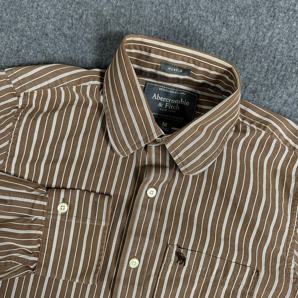 VTG Y2K Abercrombie & Fitch Mens Striped Button Down Shirt Brown White Medium